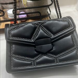 Black Quilted Vegan Leather Shoulder Bag